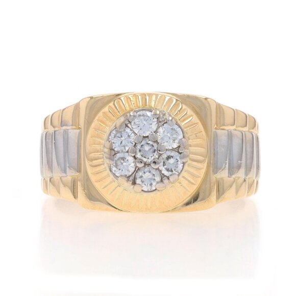 Yellow Gold Diamond Cluster Men's Ring - 14k Round Brilliant .50ctw